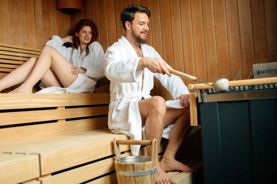 Couple enjoying Finnish Sauna during 5 nights 6 days holidays with Finnish Sauna Experience