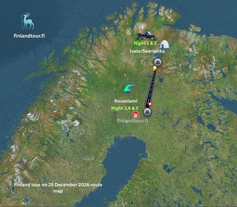 Finland tour on 25 December 2026 route map