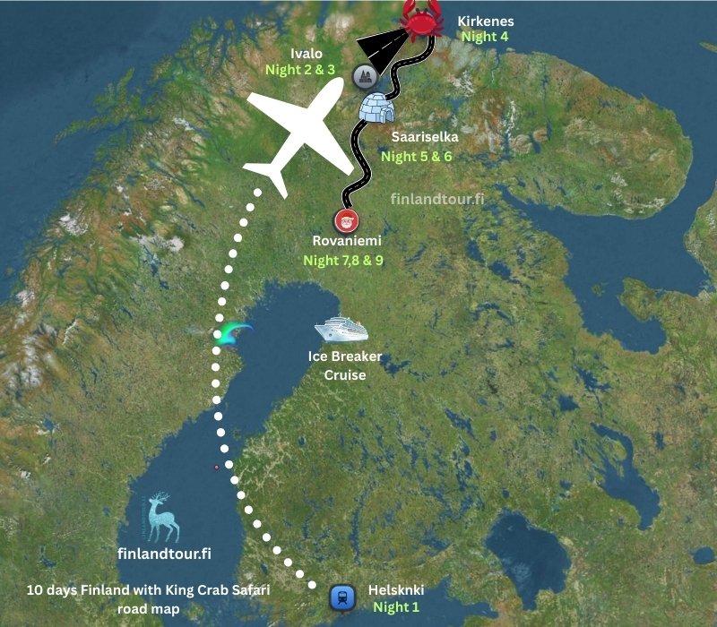 10 days Finland with King Crab Safari road map