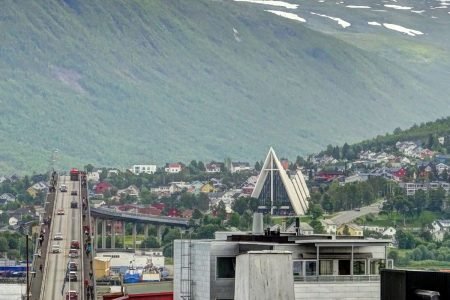 Side aerial view of Tromsø