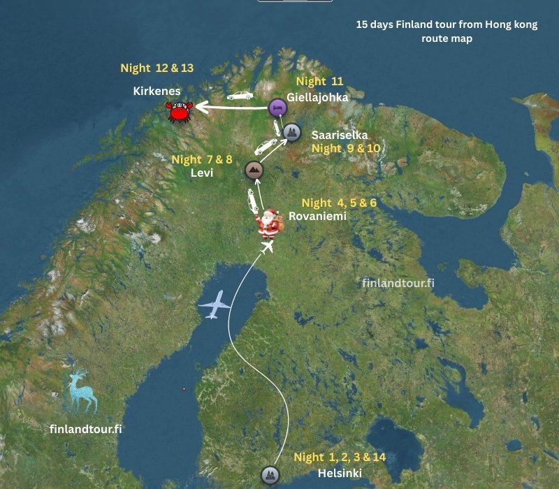15 days Finland tour from Hong kong- Helsinki, Rovaniemi, Levi, Saariselka, Giellajohka & Kirkenes