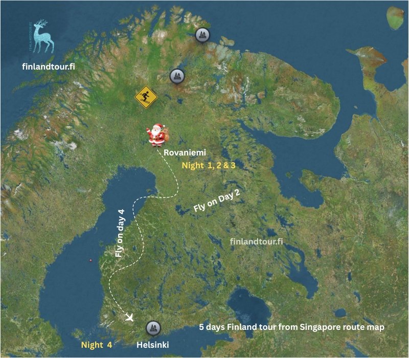 5 days Finland tour from Singapore route map
