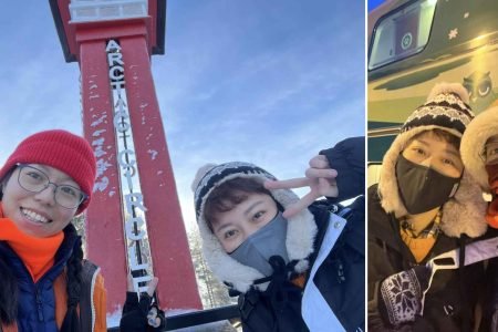 Collage of two images of a couple from Hong Kong enjoying their 11 days Finland tour