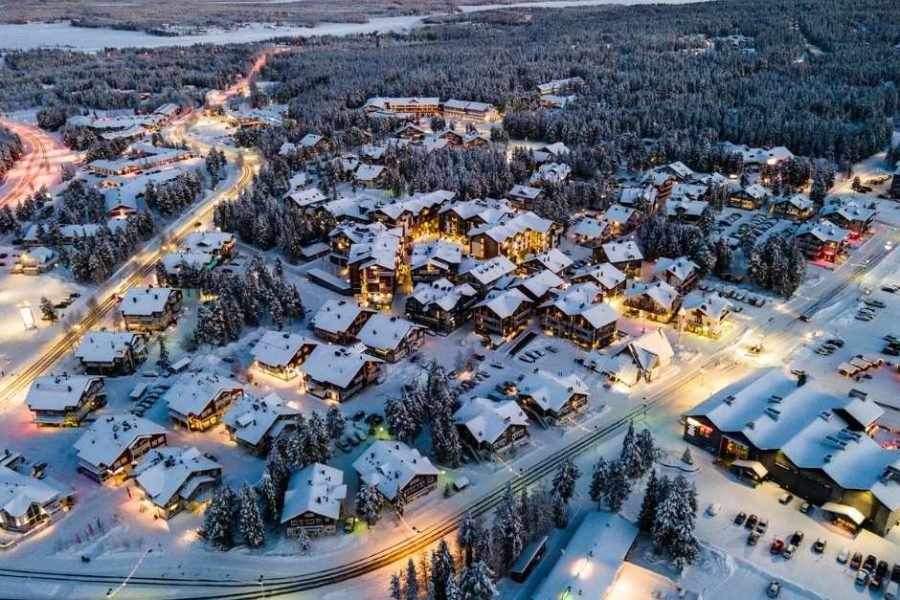 Aerial view of Levi Ski Resort during winter, part of the 13D/12N Helsinki, Kirkenes, Saariselka, Levi & Rovaniemi tour
