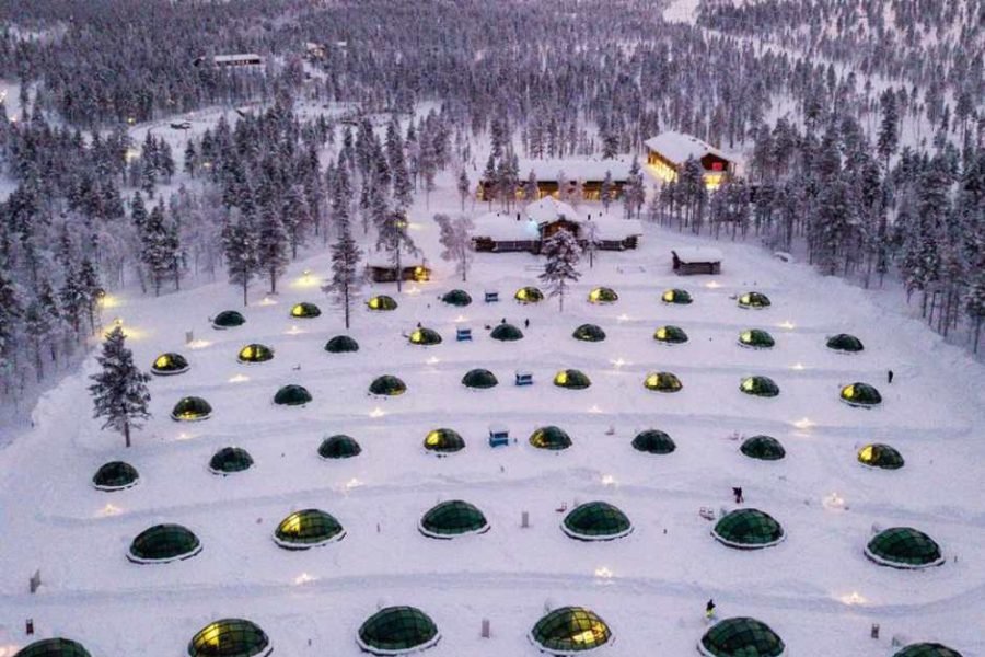 Aerial view of Kakslauttanen Arctic resort