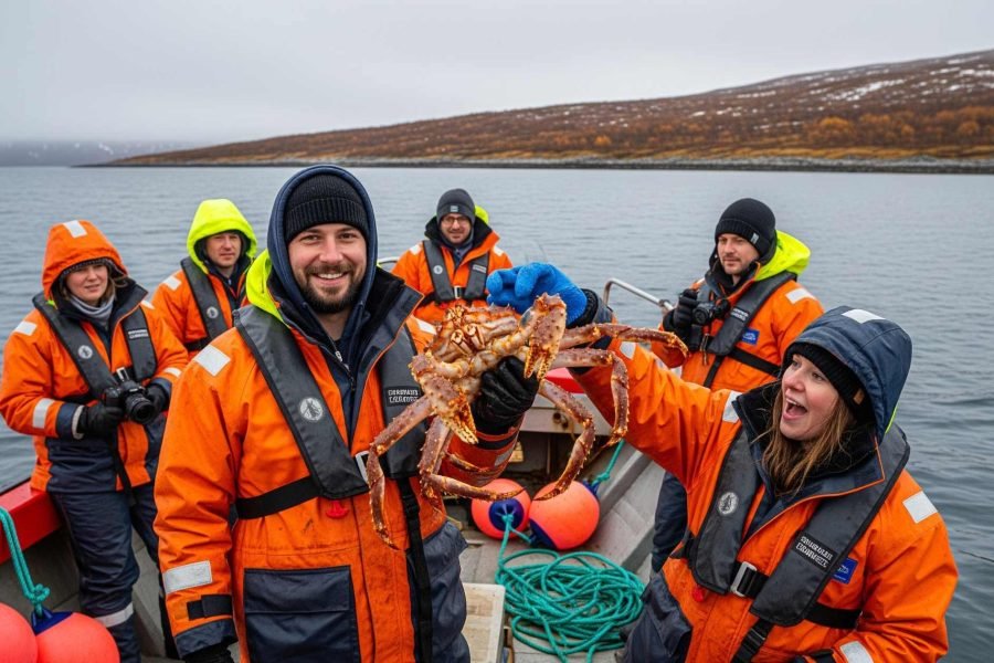 Travelers enjoying Kirkenes King crab Safari in October.